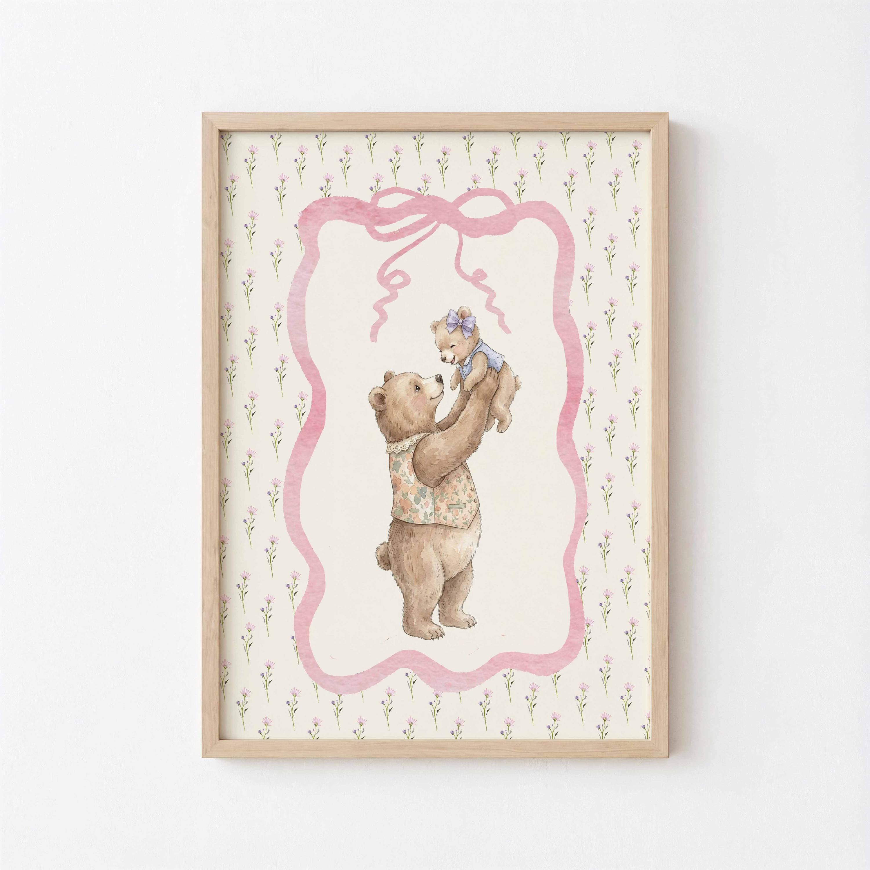 Vintage Bear Nursery Print, Mother & Baby Bear Wall Art, Vintage Nursery Decor, Cottagecore Girl Room Art, Heirloom Printable, Cute Bear art Imagen secundaria del producto