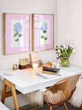 Pink Blue Hydrangea Wall Art, Set of 2 prints, Girl Nursery, Floral Decor, Living room , Bedroom wall art, Guest Farmhouse decoration