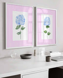 Pink Blue Hydrangea Wall Art, Set of 2 prints, Girl Nursery, Floral Decor, Living room , Bedroom wall art, Guest Farmhouse decoration