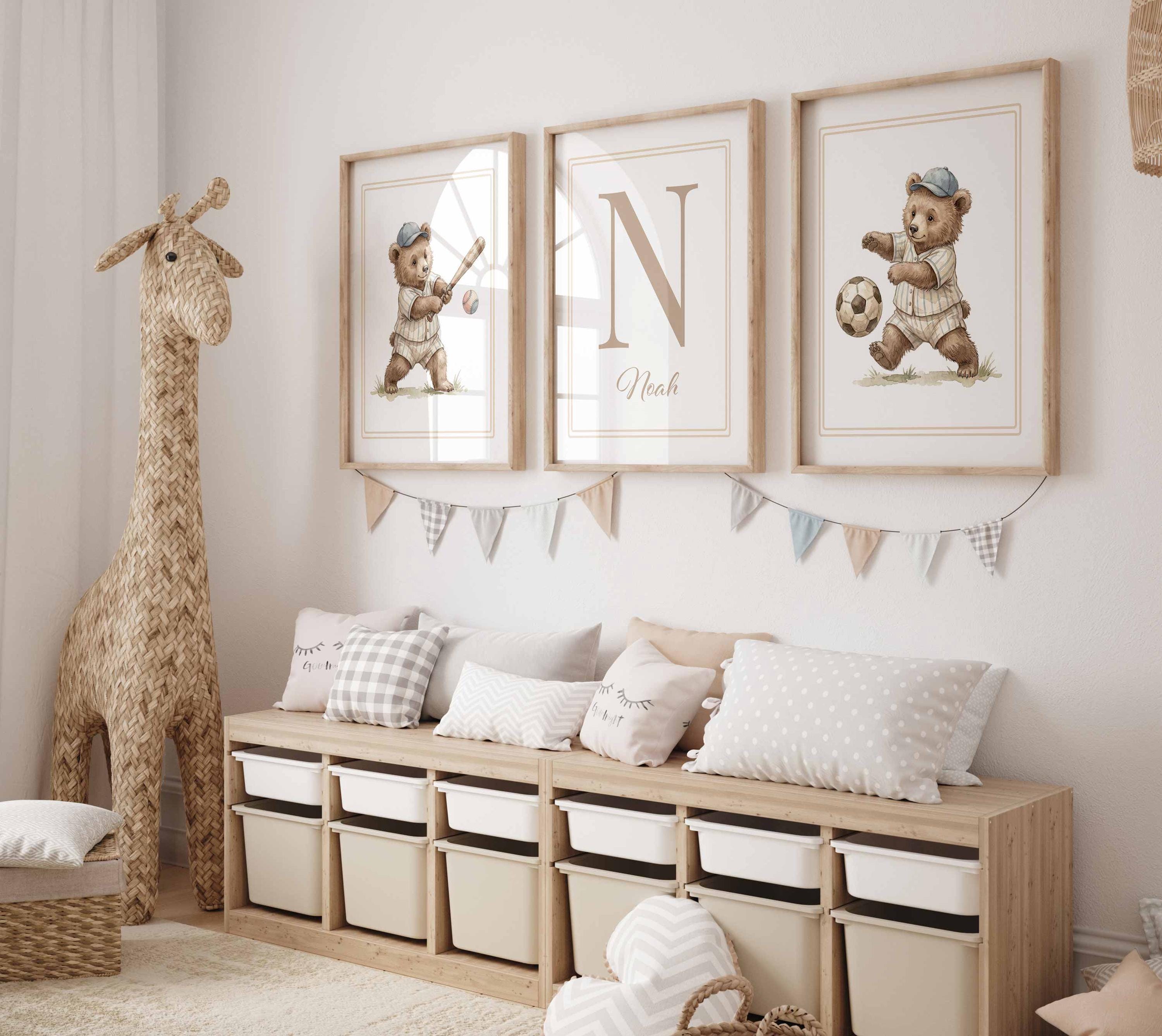 Vintage Teddy Bear Nursery, Custom Name Prints, Set of 3 Boy Nursery Printable, Kids Sporting Wall Art Image secondaire du produit