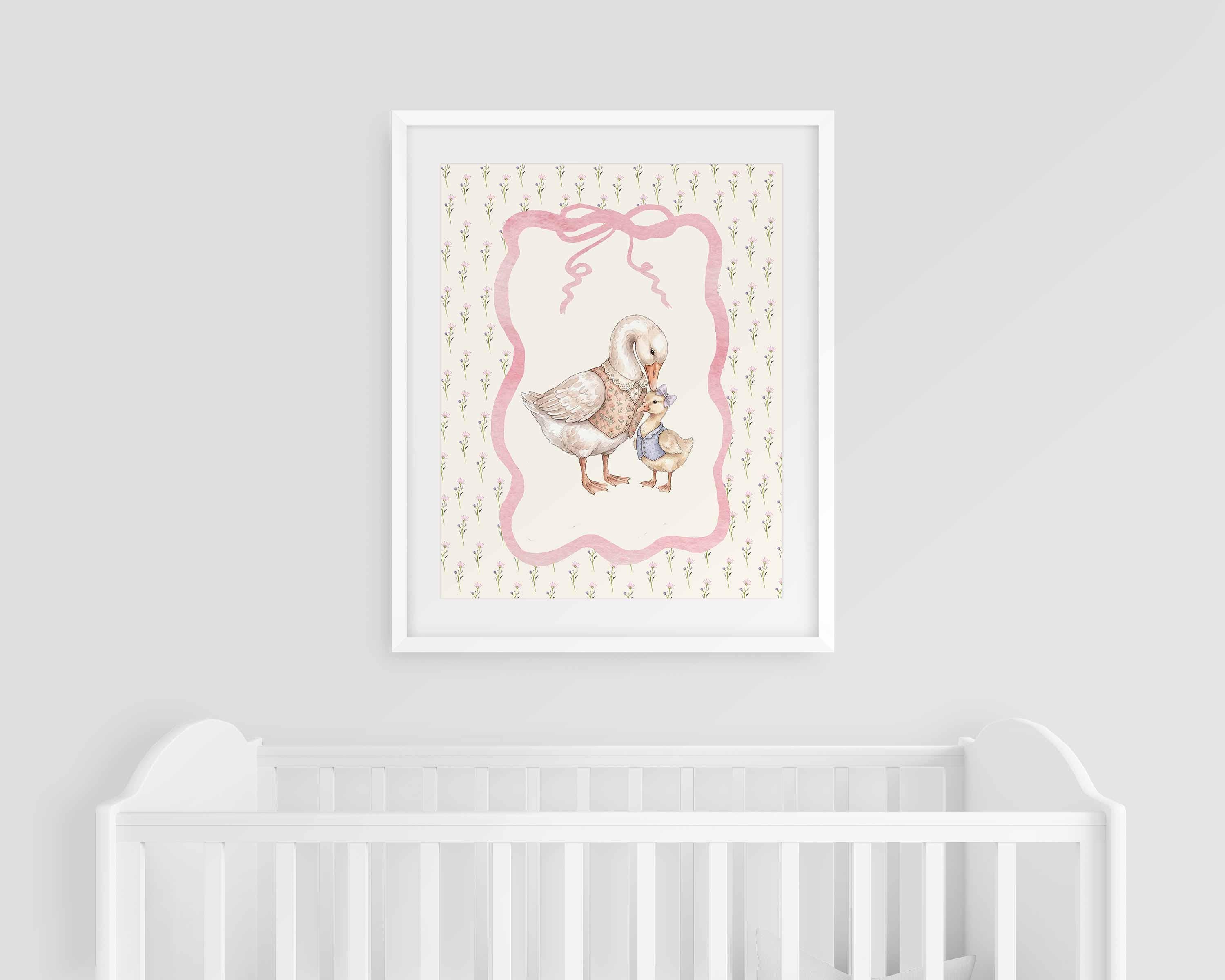 Mother Duck Print, Vintage Goose Nursery Printable Art, Silly Goose Artwork, Cottagecore nursery, Storybook Baby Girl Room Decor Imagen secundaria del producto