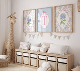 Personalized Dorm Rooms Wall Art, Girl Nursery Floral Prints, Girl Initial Letter, Monogram Print Set, Teen Bedroom, Hydrangea Poster