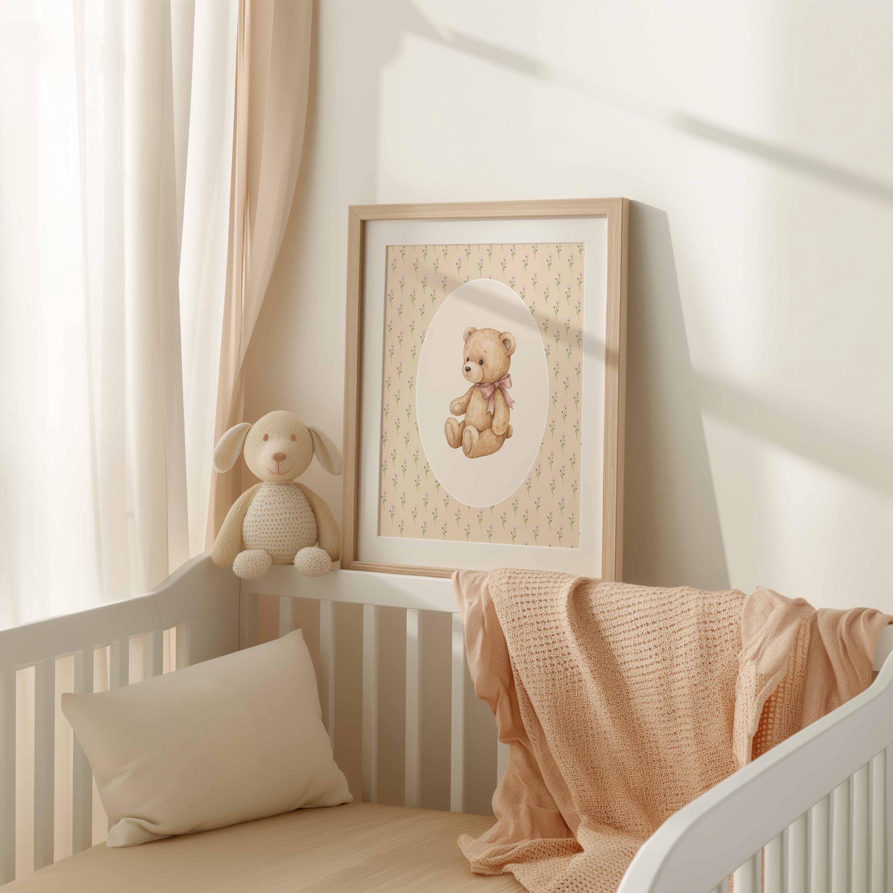 Vintage Teddy Bear Nursery Print, Baby Girl Playroom Prints, Cottagecore Girl Room Art, Heirloom Printable, Cute Bear Wall art Imagen secundaria del producto