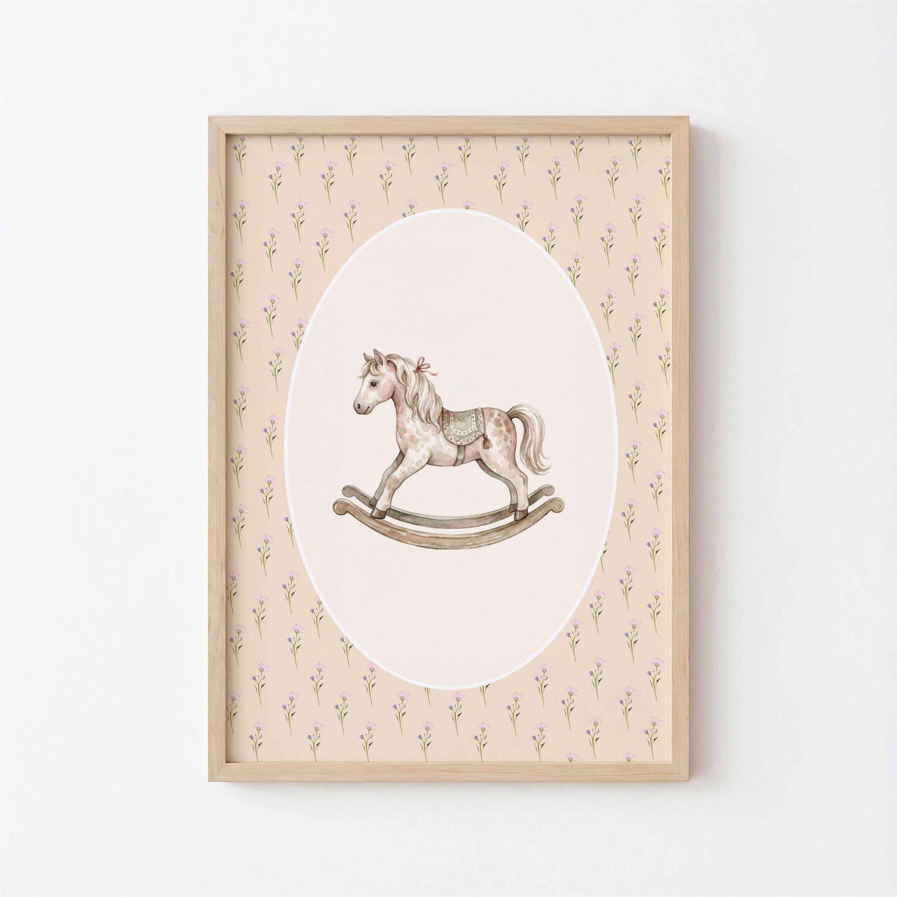 Baby Girl Playroom Prints, Rocking Horse Nursery Print, Cottagecore Girl Room Art, Heirloom Printable, Vintage Horse toy Wall art Image secondaire du produit