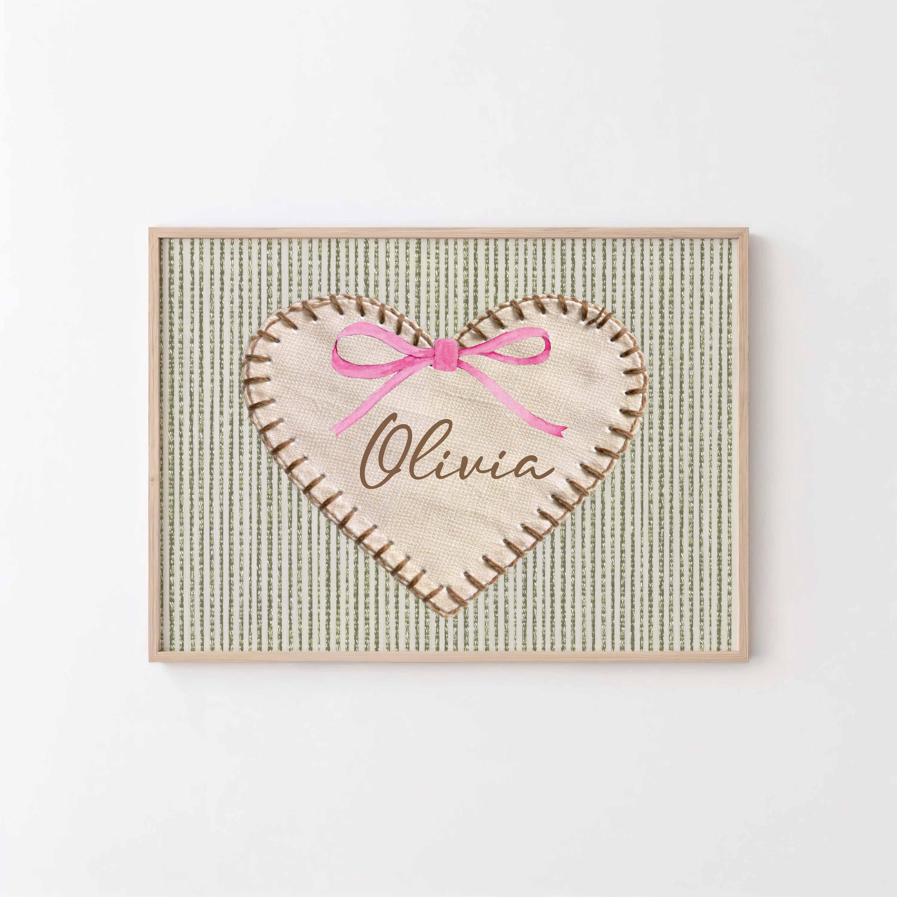 Custom Name Nursery Print, Sage green pink  Baby girl Room decor, Coquette Nursery, Personalized Name sign, Cottagecore, Grandmillenial art Image secondaire du produit