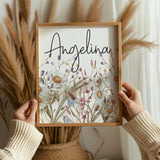 Vivero de Niña de Flores Silvestres, Impresión Artística Floral Boho para Pared de Niña con Nombre