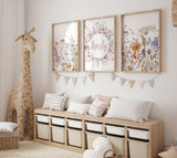 Lot de 3 affiches personnalisées pour chambre de fille, Prénom pour chambre d'enfant, Art mural Fleurs sauvages