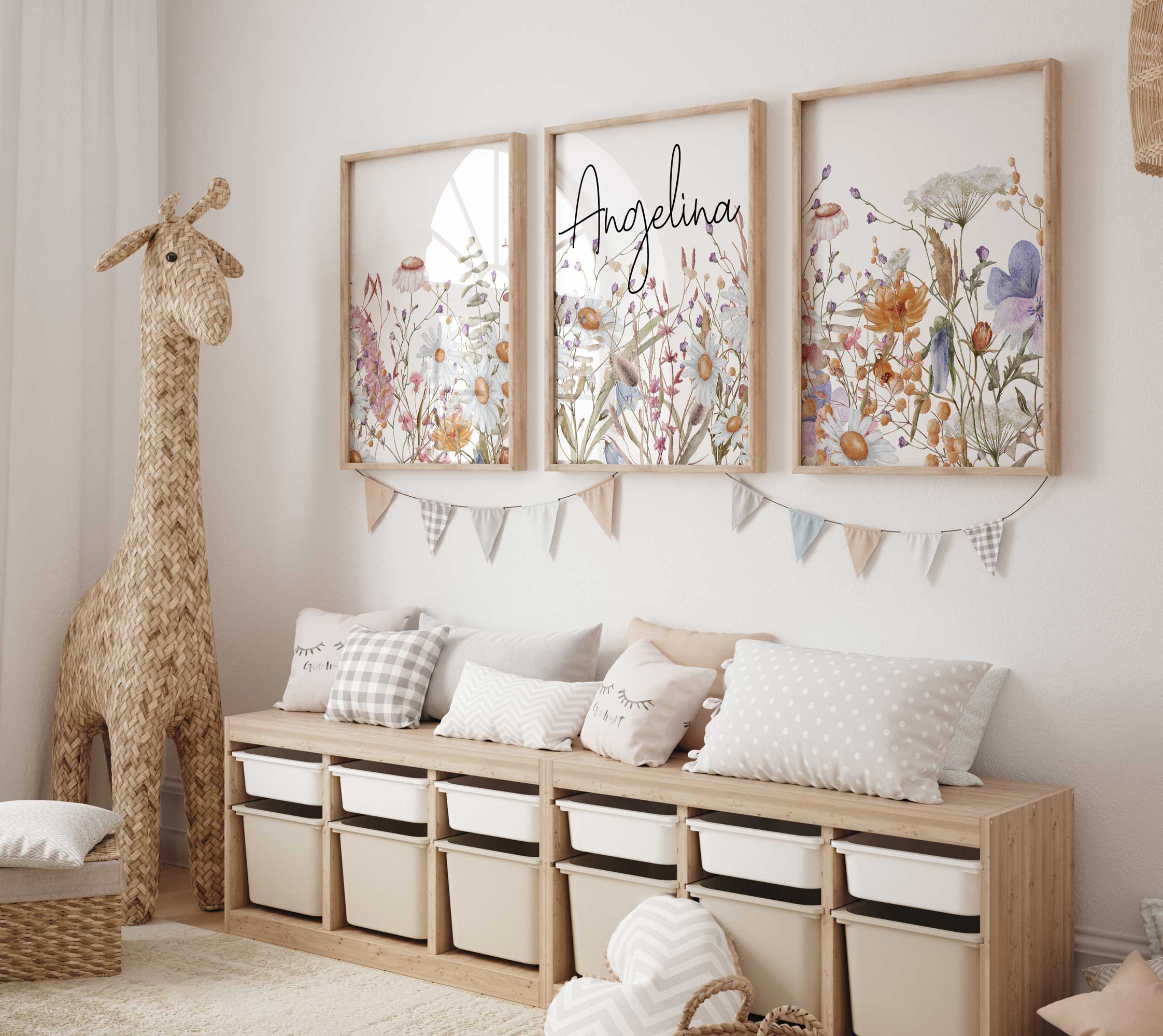 Póster de flores silvestres para niña, decoración de pared floral boho con nombre de niña Imagen secundaria del producto