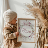 Lot de 3 affiches personnalisées pour chambre de fille, Prénom pour chambre d'enfant, Art mural Fleurs sauvages