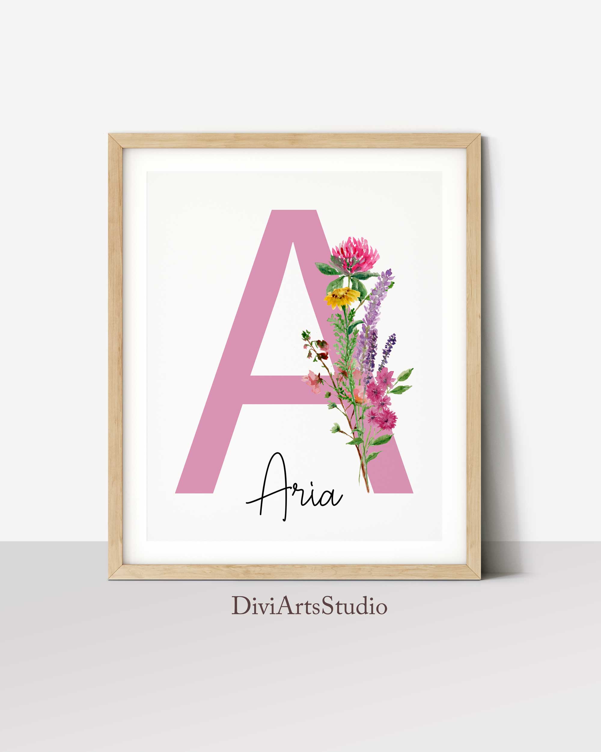 Set of 3 Wildflowers Nursery Prints, Honeybee Nursery Flowers, Personalized Name print