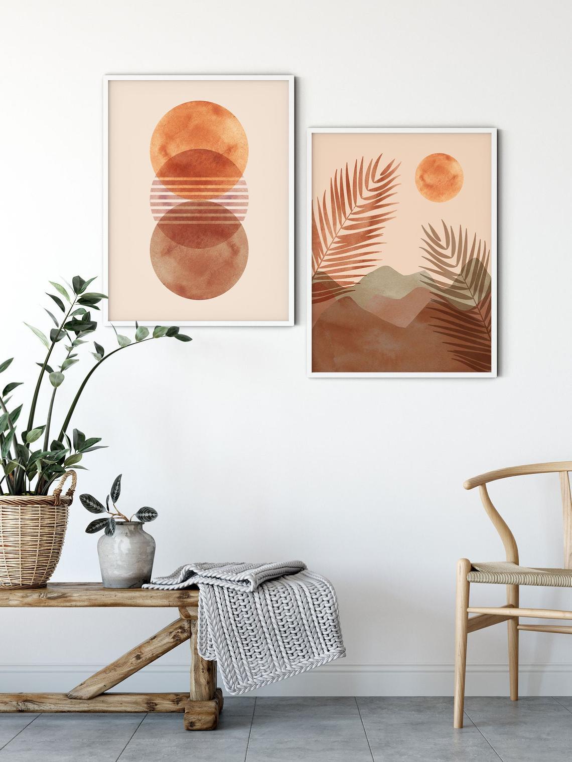 Sun Desert Print Wall Art, Set if 2 Boho Art Prints