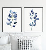 Blue Eucalyptus Art Prints, Set of 2 Blue Botanical Art