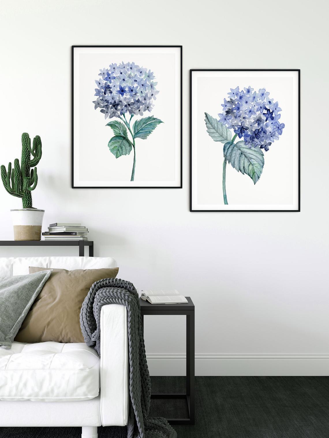 Blue Flowers Wall Art, Set of 2 Hydrangea Wall Paintings Main image