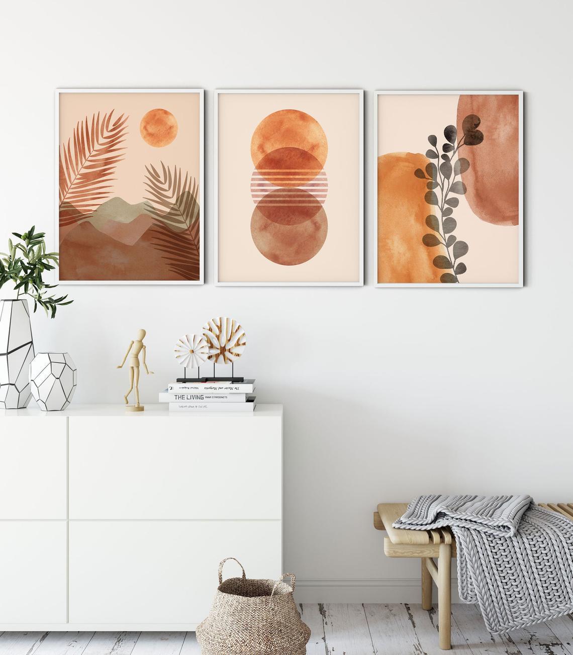 Abstract Sun Desert Print, Set of 3 Terracotta Prints  Main image