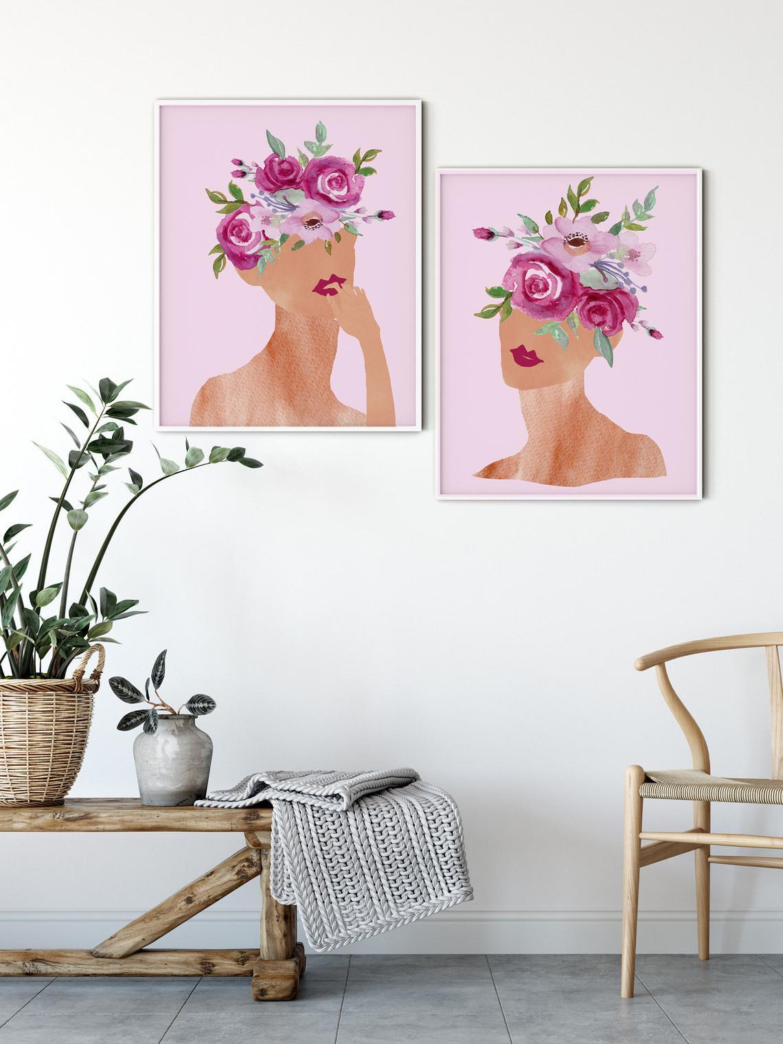 Floral Head Wall Art, Set of 2 Feminist Art