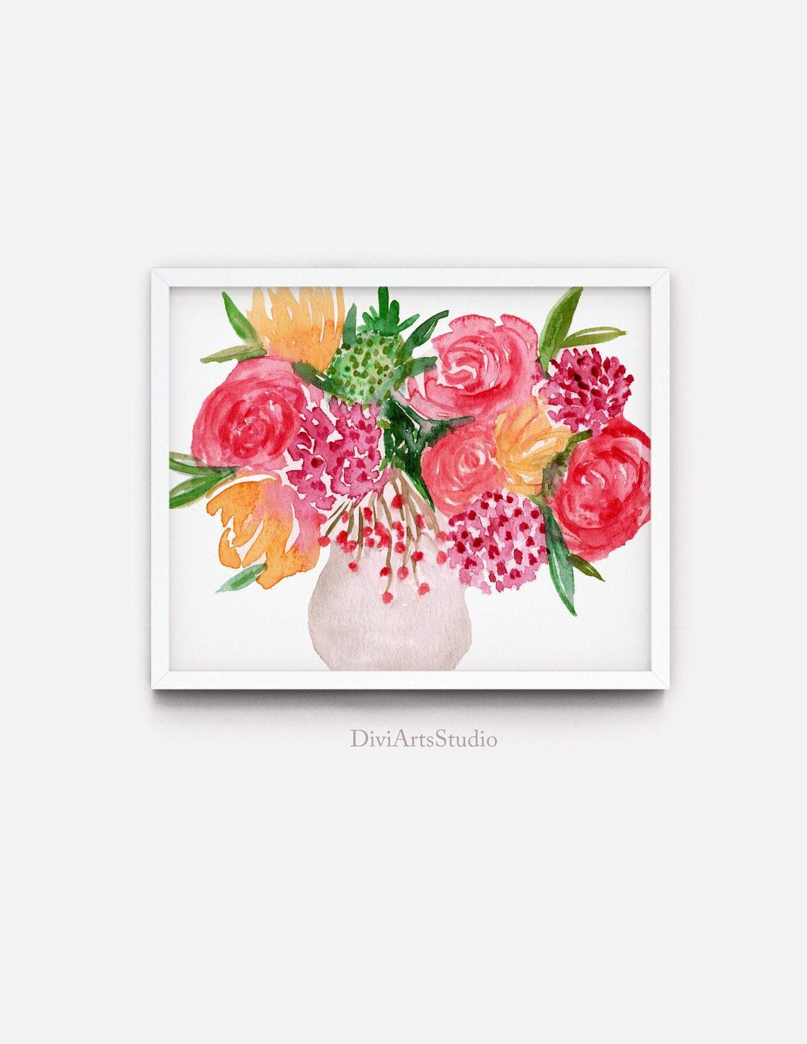 Floral Vase Wall Art Print, Horizontal Flowers Painting Main image