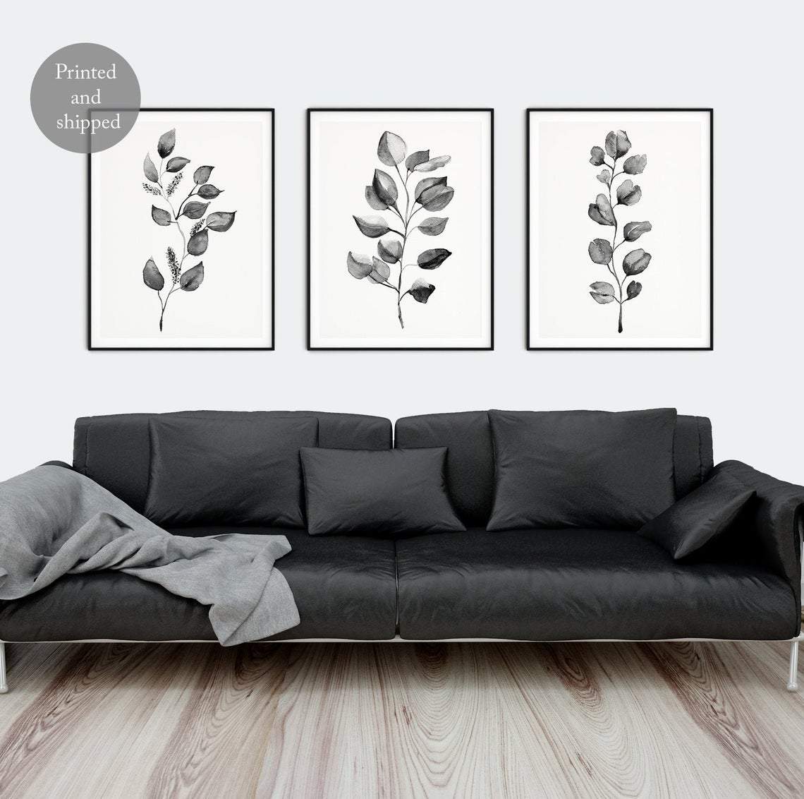 Eucalyptus Art Print, Set of 3 Black Leaf Wall Art Main image