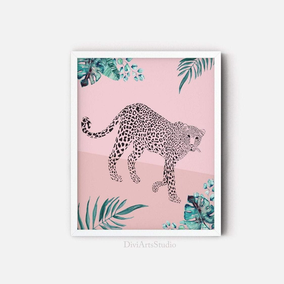 Blush Pink Wall Art, Safari Leopard Art Print Main image