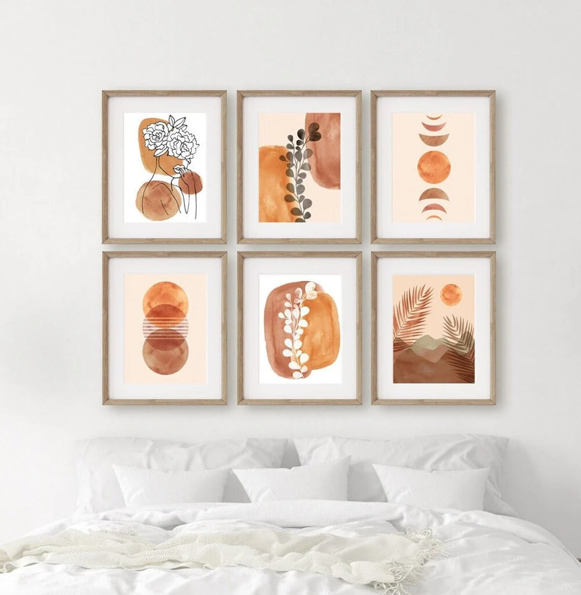 BOHO PRINTS Set of 6, Mid Century Modern Wall Art Bohemian art, Gallery wall art set, Modern Abstract Prints Set Boho, Sun Moon Art