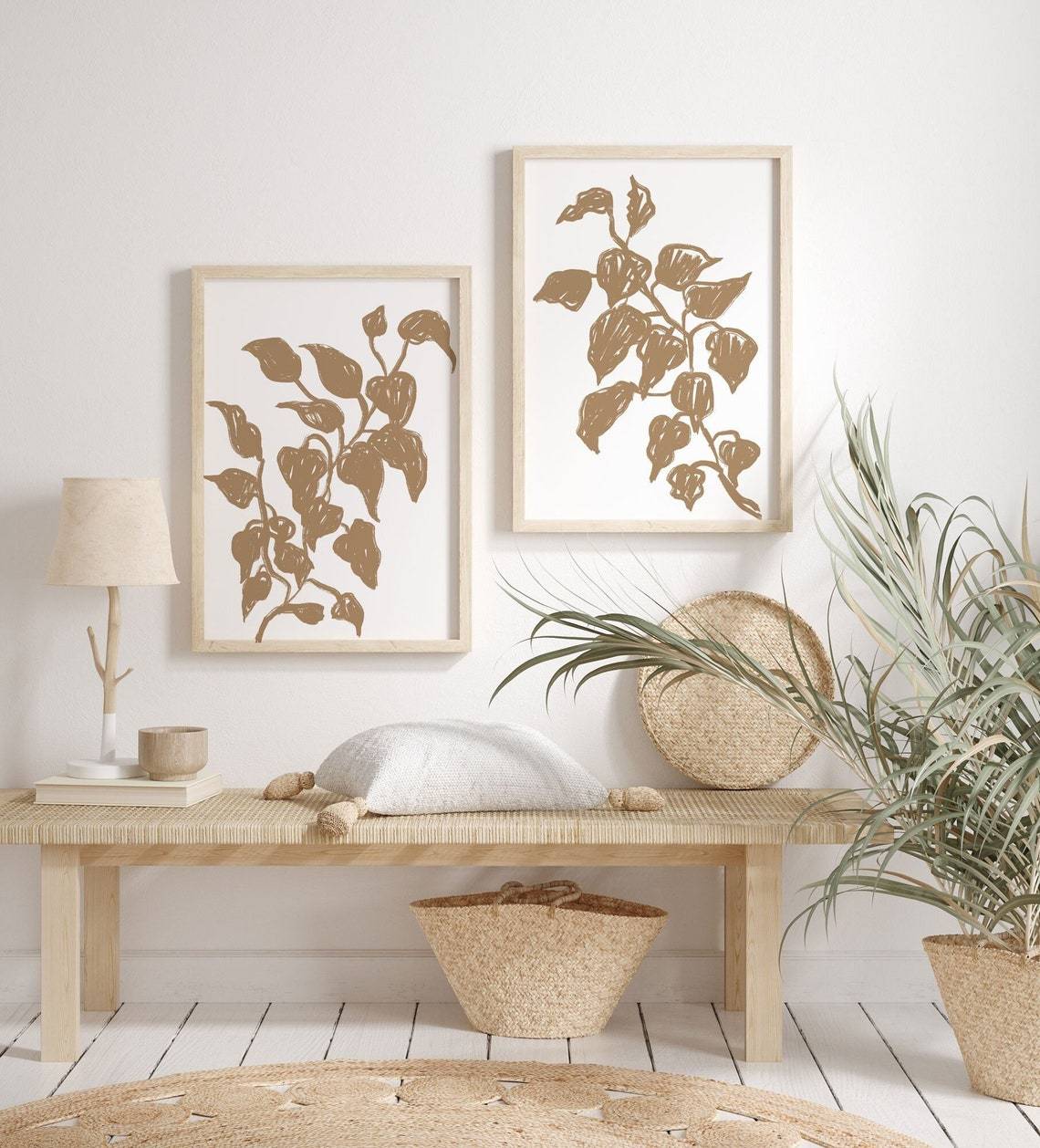Beige Leaf Wall Art, Set of 2 Abstract Leaf Prints Main image