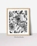 Abstract Floral Print in Black, Botanical Print for Bedroom & Living Room