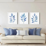 Blue Leaf Print set of 3, Botanical Wall Art, Watercolour Eucalyptus Print, Blue bathroom decor, Living Room Art Prints, Home Office Art