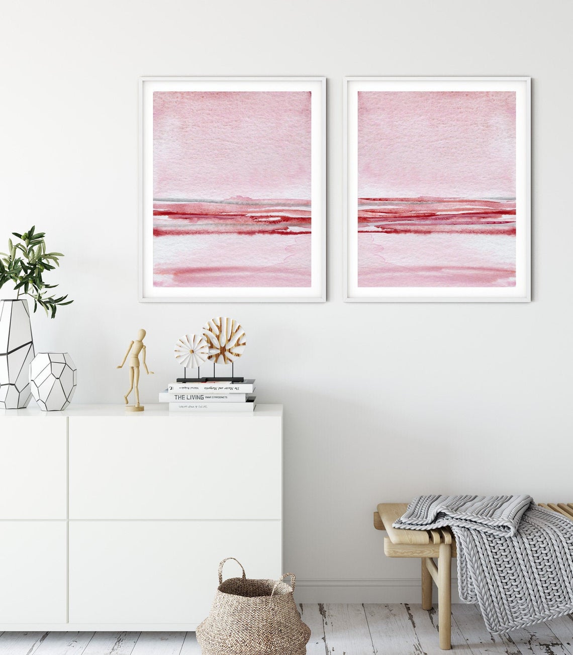 Blush Pink Wall Art, Set of 2 Pink Ocean Art