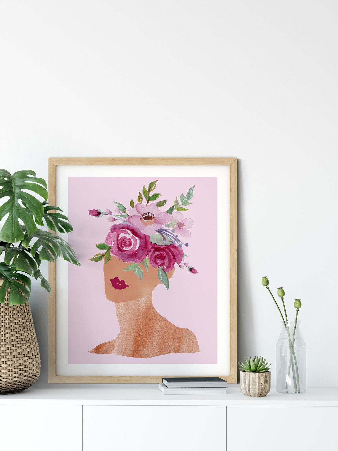 Blush Wall Art, Botanical Women Portrait Wall Art Secondary image