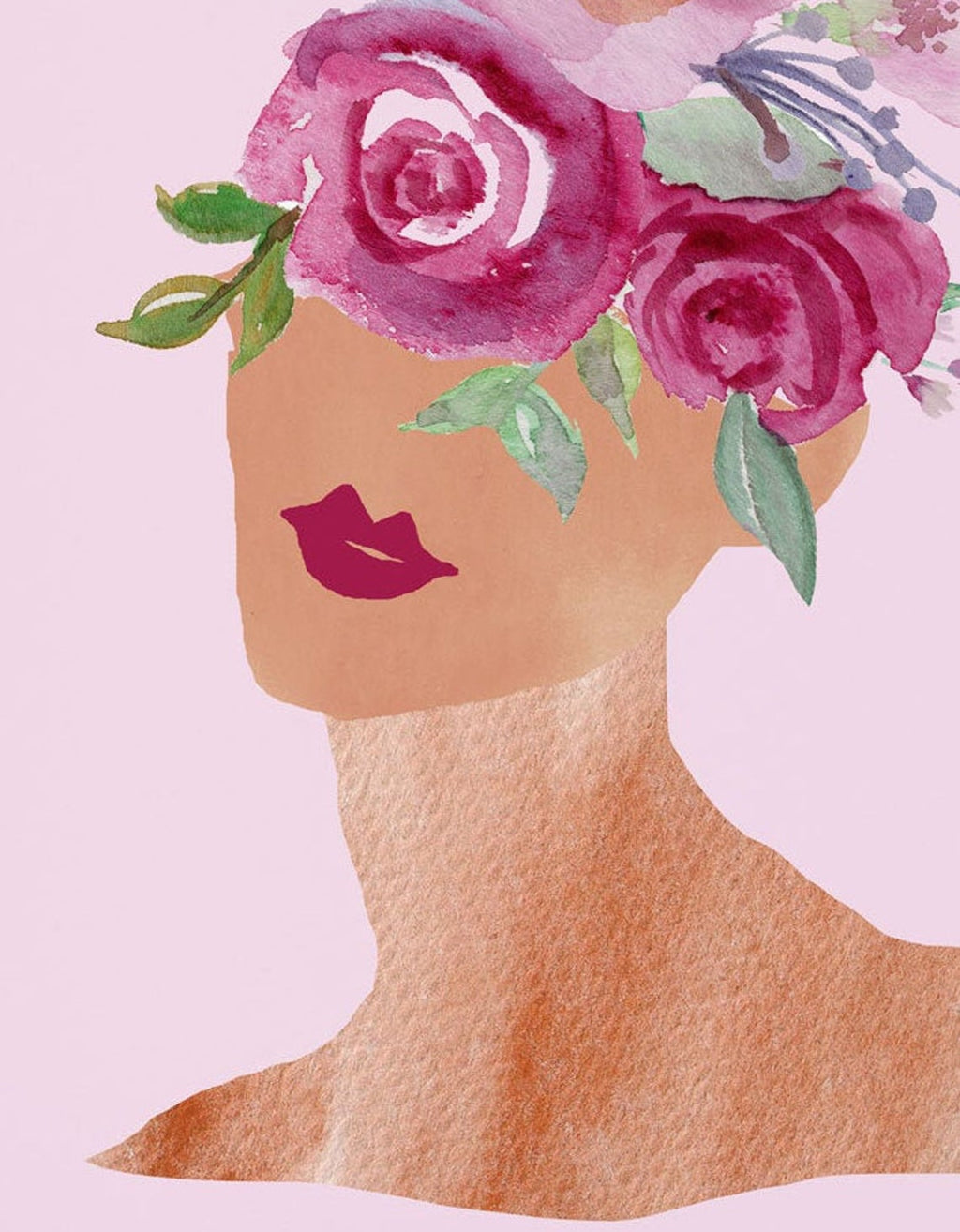 Blush Wall Art, Botanical Women Portrait Wall Art