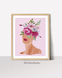 Blush Wall Art, Botanical Women Portrait Wall Art