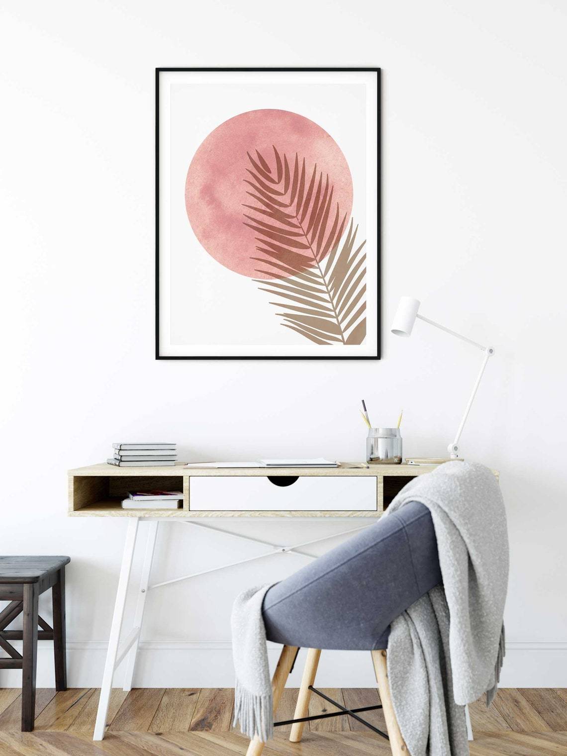 Blush Pink Wall Art Print, Abstract Pink Moon Art Main image