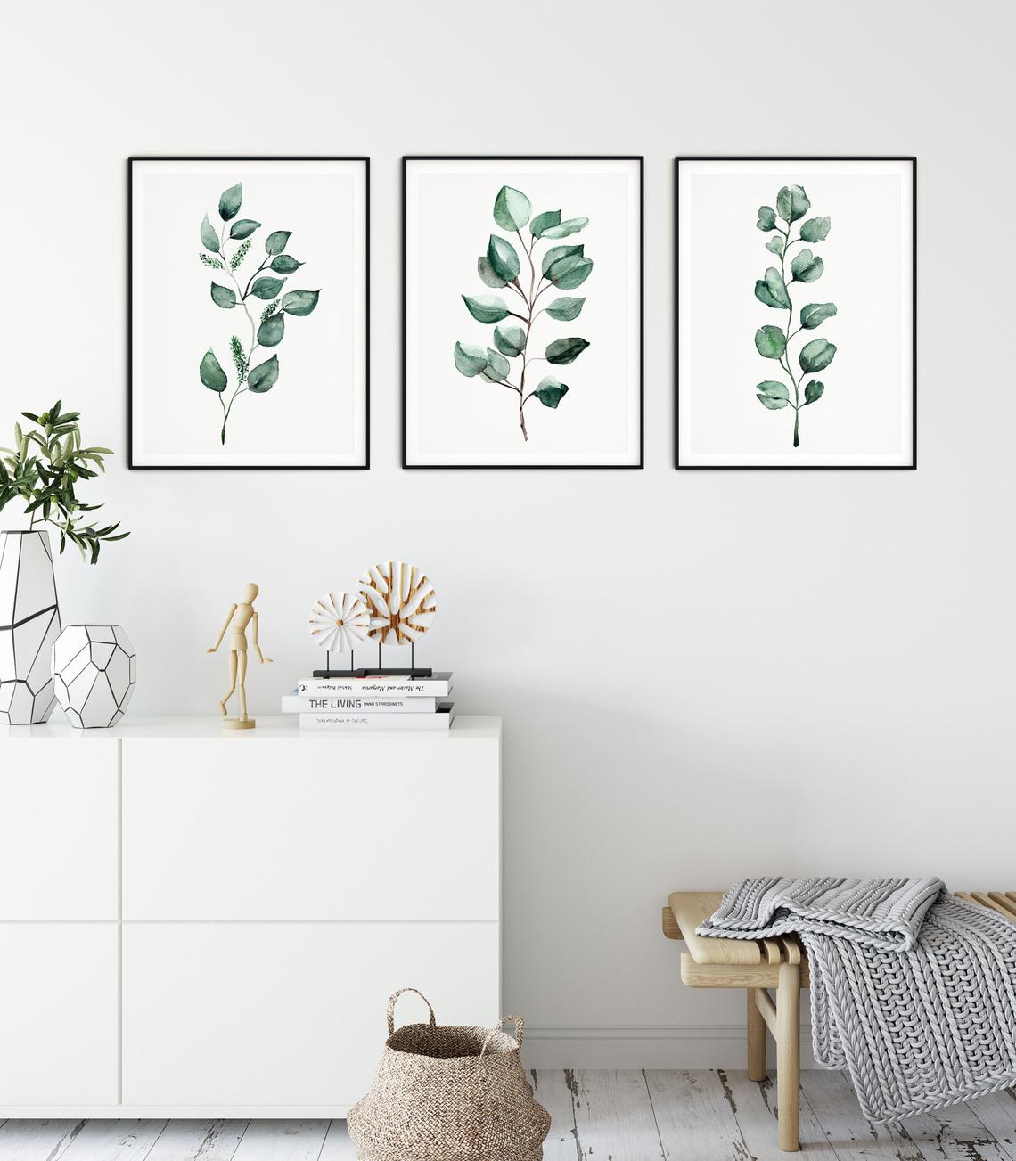 Green Eucalyptus Print Sets Wall Art, Botanical Print Wall Art, Green Wall Art Prints Set of 3 Secondary image