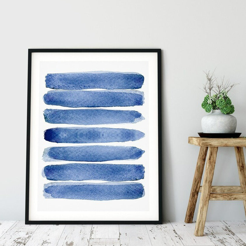 Brush Stroke Print, Navy Blue wall Art, Brushstroke Abstract Painting, Watercolour Wall Art Print, Blue Modern Minimalist Art Main image