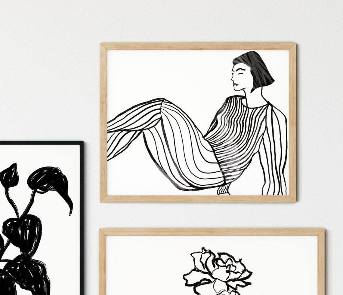 Impression d'art linéaire féministe, œuvre d'art minimaliste noire et blanche Image secondaire du produit