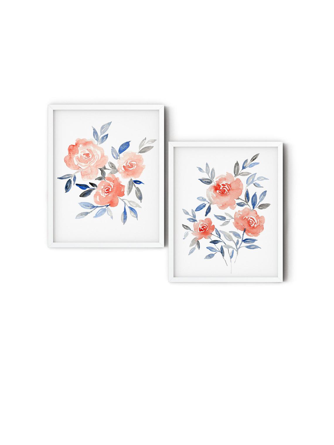 Floral Wall Art, Floral Watercolour Wall Art, Set of 2