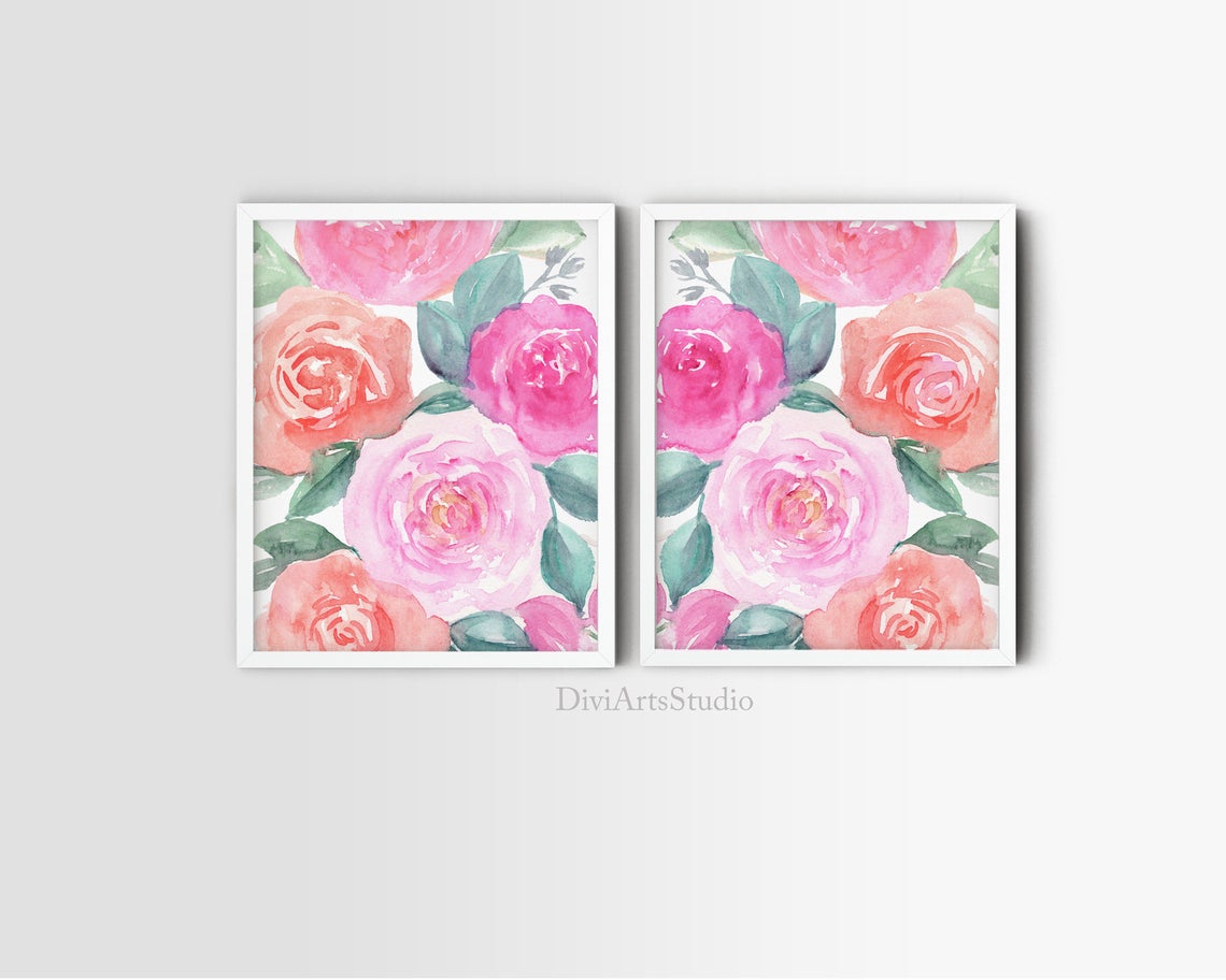 Décoration murale florale, lot de 2 impressions d'art roses roses Image secondaire du produit