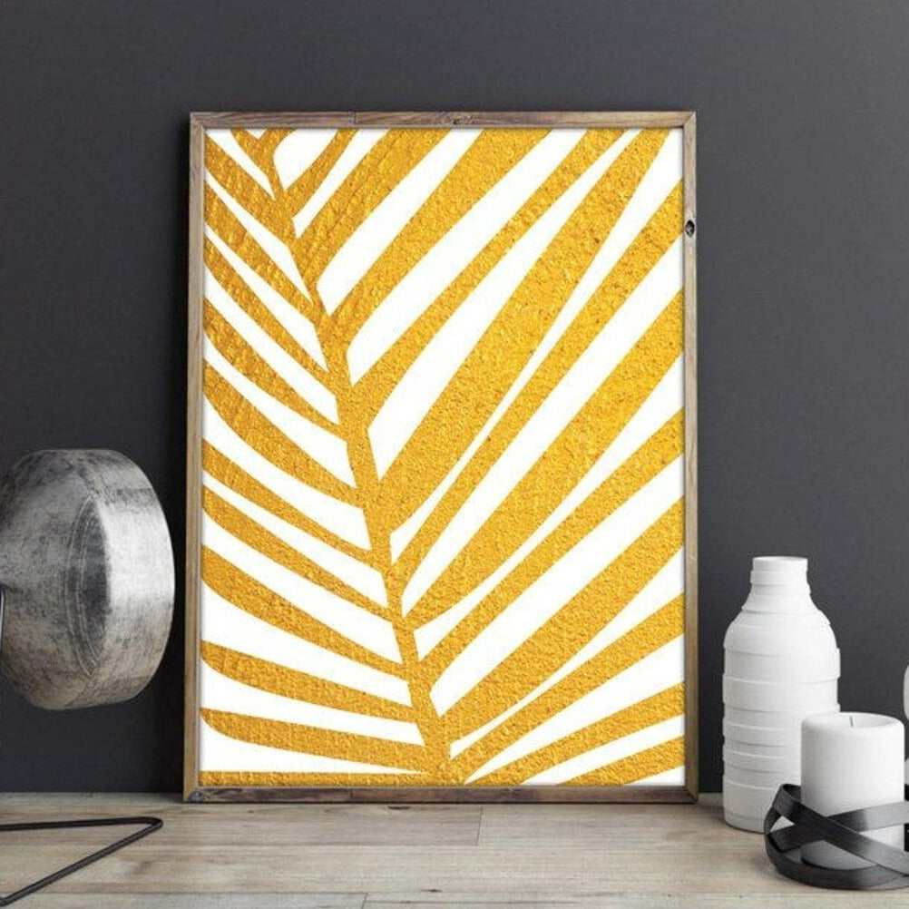 GOLD LEAF PRINT, Gold Palm Leaf, Tropical Decor, Botanical print, Gold Decor, Gold Wall Art, affiche palmier, affiche tropical, Leaf Prints Main image