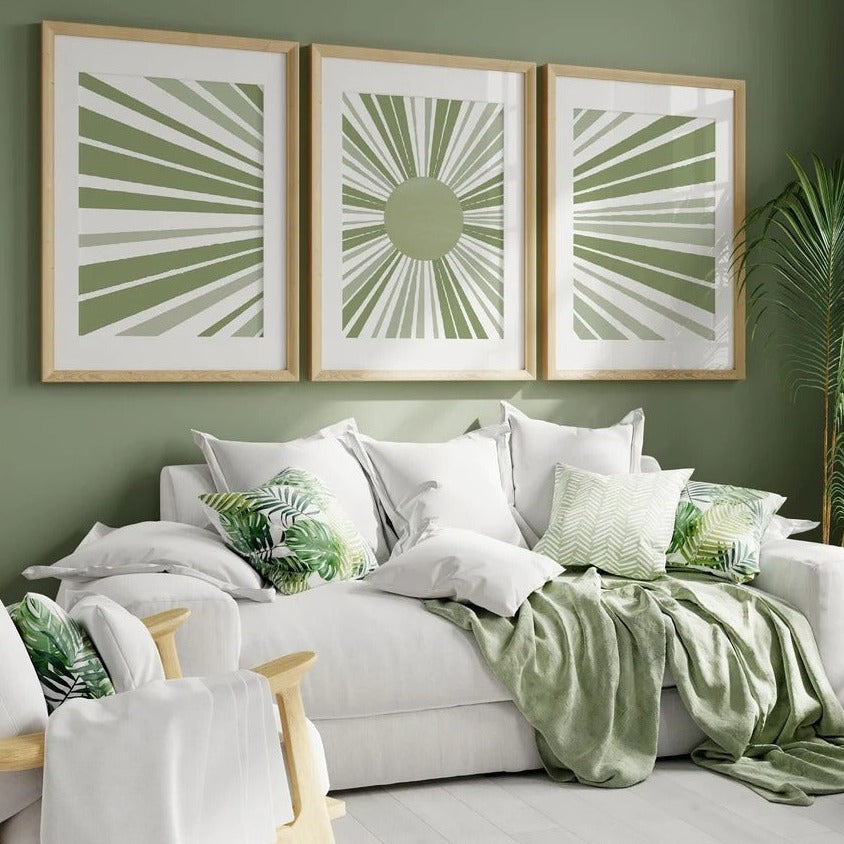 Sage Green Abstract Wall Art Set of 3, Bedroom Art Prints