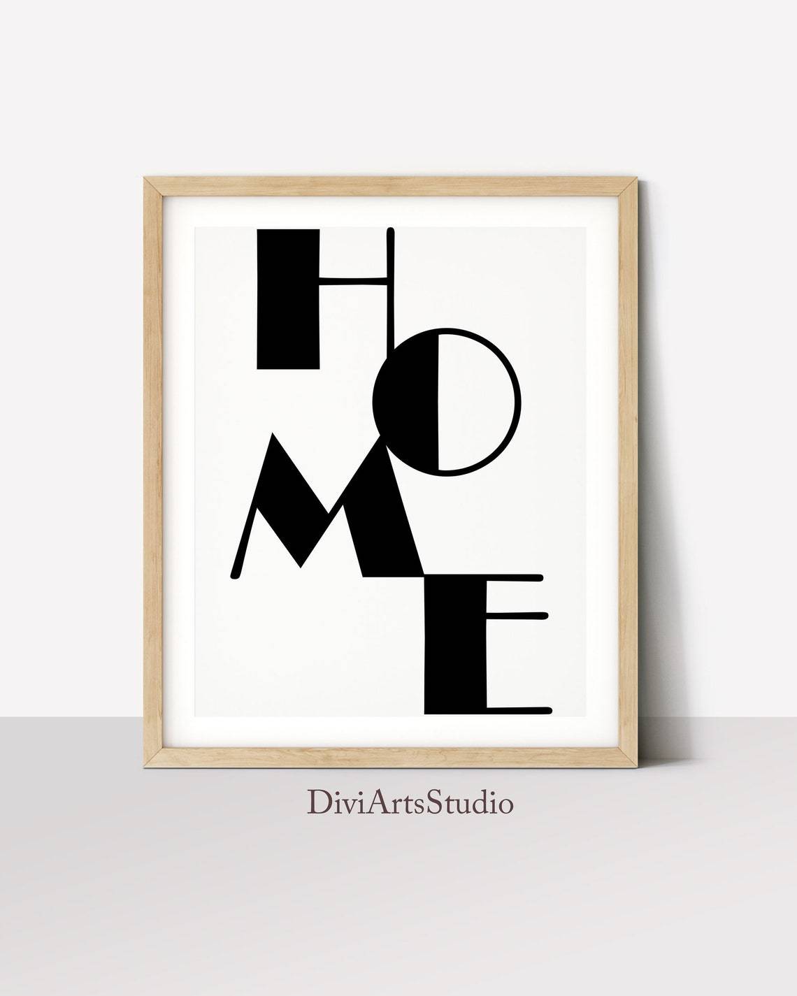"HOME" Typography Wall Art, Black & White Wall Art Print Main image