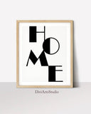 "HOME" Typography Wall Art, Black & White Wall Art Print