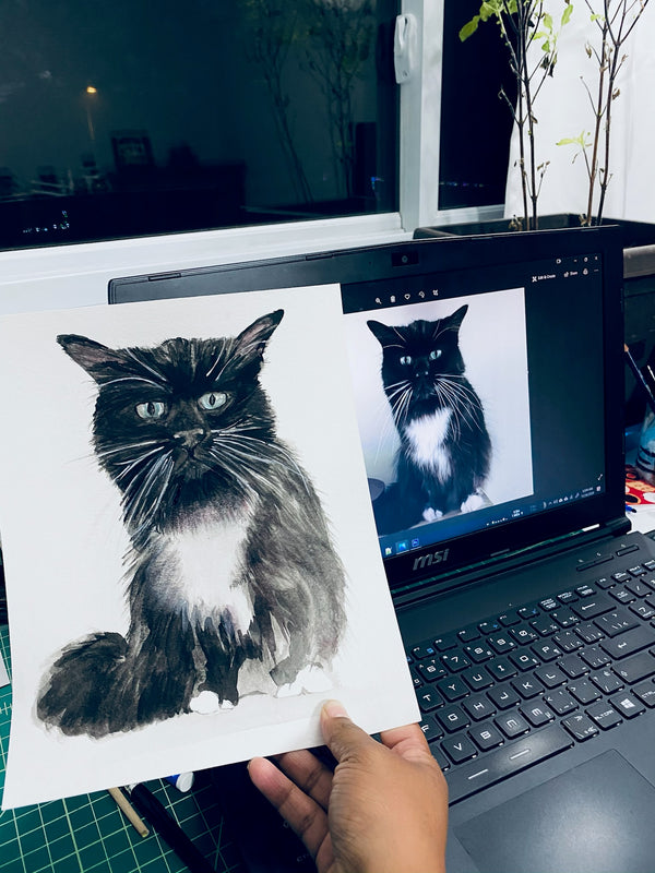 Custom watercolor pet portrait — Cat