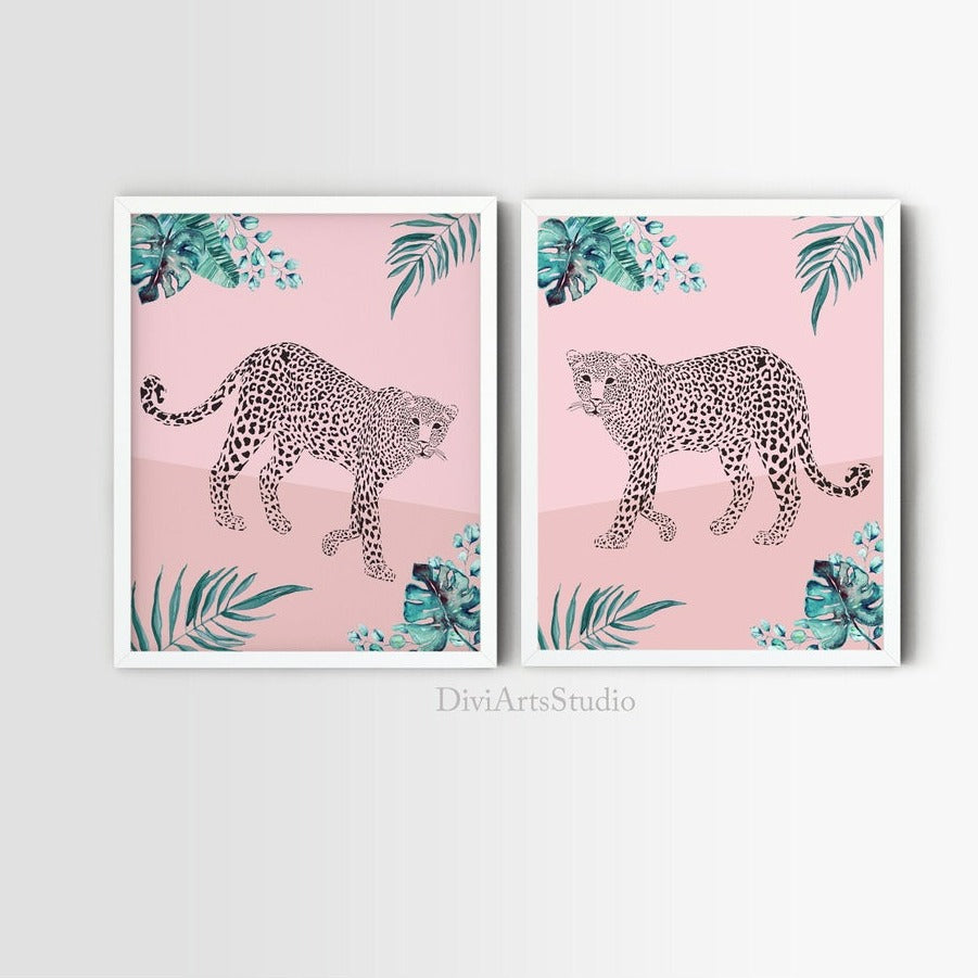 Leopard Wildlife Wall Art, Set of 2 Blush Pink Wall Art Main image