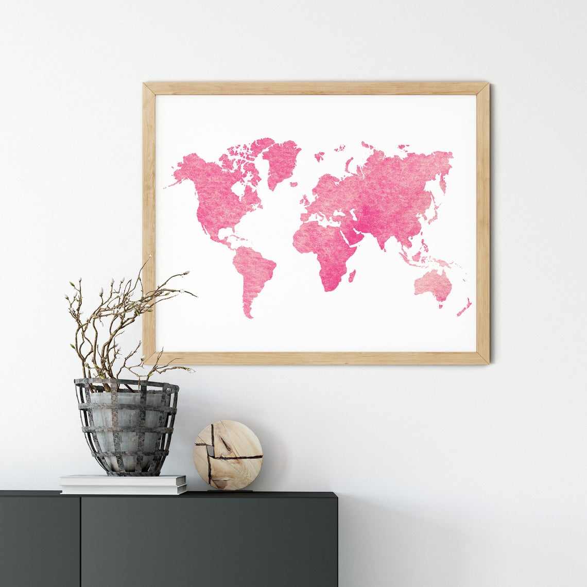 Map of the World Wall Art - Pink, Blush Pink Wall Art