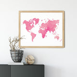 Map of the World Wall Art - Pink, Blush Pink Wall Art
