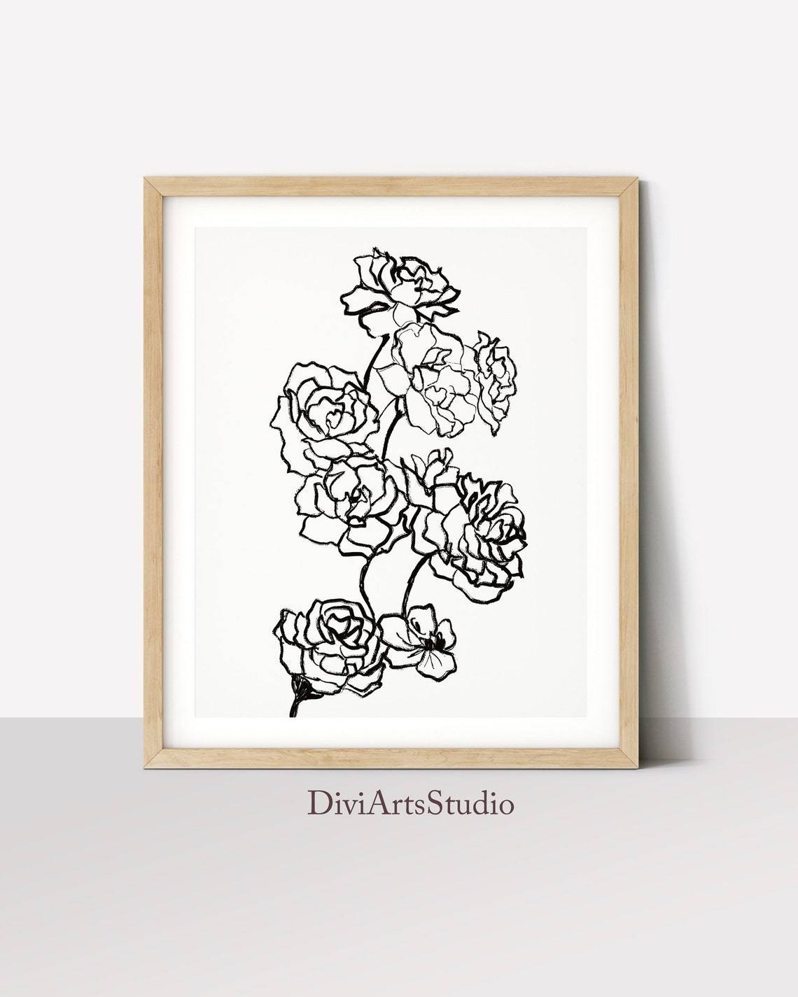 Rose One Line Art, Black White Modern Art Print Main image