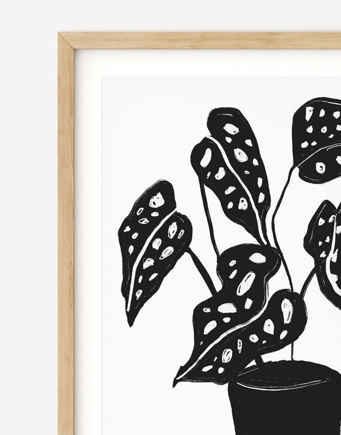 Black White Monstera Plant Print, Modern Botanical Wall Art Print