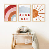 Nursery Cloud Print Set, Printable boho nursery, Sun Nursery Wall Art, Sunshine and Clouds, Watercolor Weather Prints, Sunshine Print