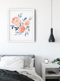 Peach Floral Wall Art, Watercolour Flower Print Wall Art Decor 2