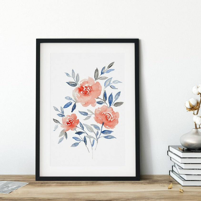 Peach Floral Wall Art, Watercolour Flower Print Wall Art Decor Main image