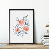 Peach Floral Wall Art, Watercolour Flower Print Wall Art Decor